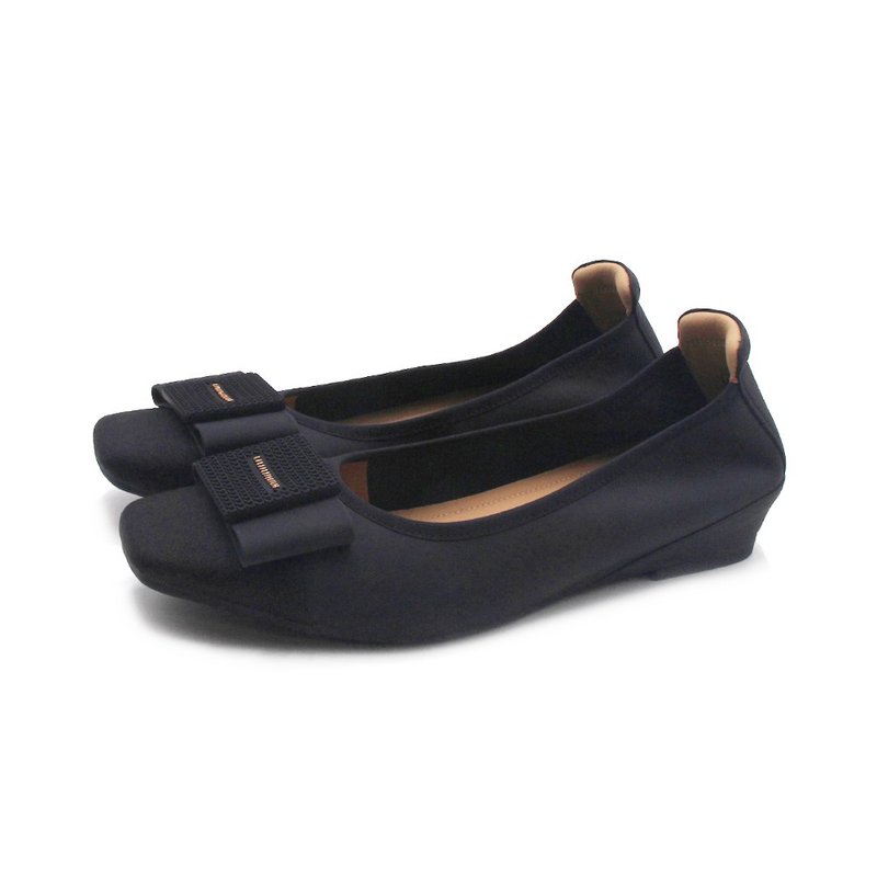 W&M(女)方头羊皮蝴蝶结心机内增高娃娃鞋 女鞋-黑 - 芭蕾鞋/娃娃鞋 - 真皮 