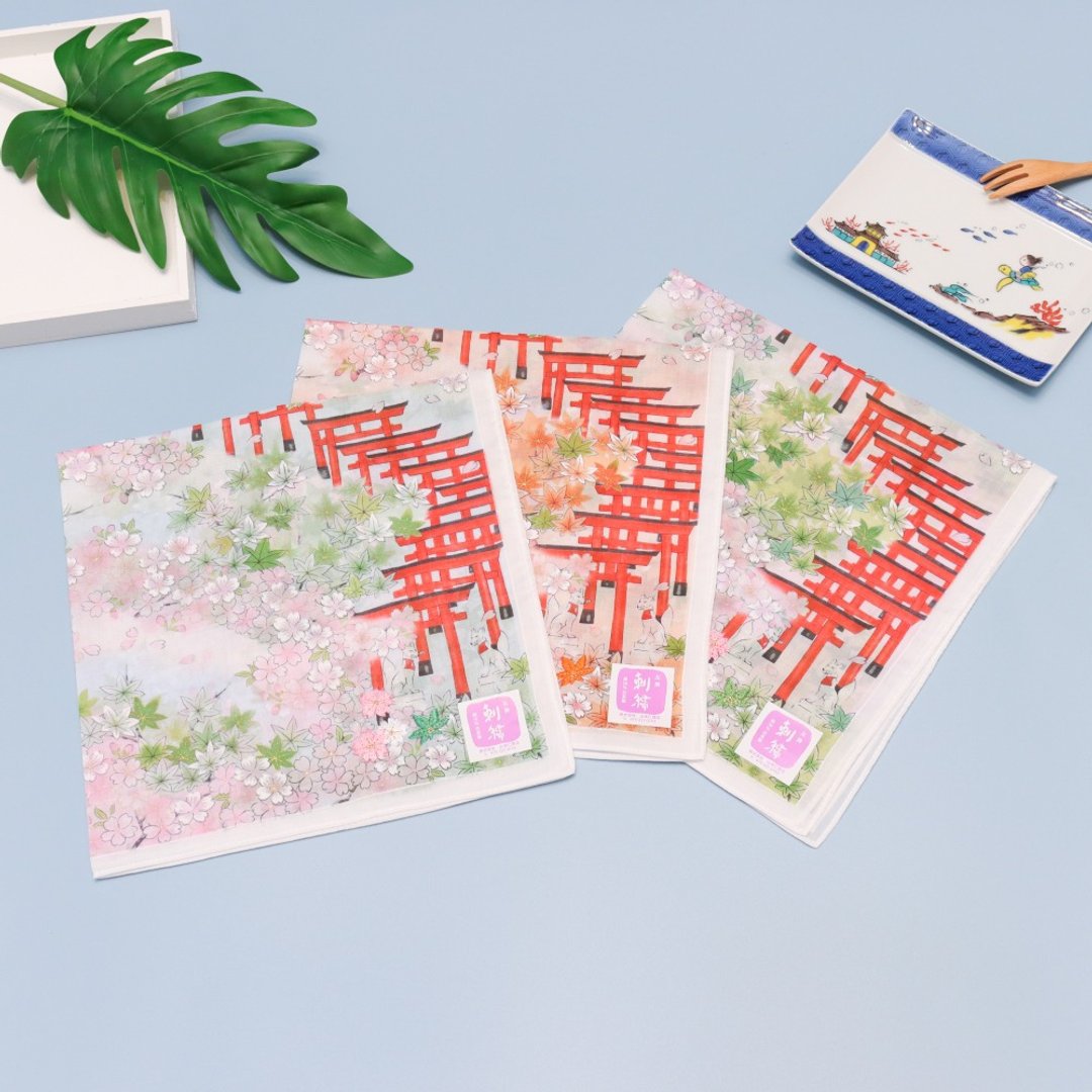 京都手帕 -友禅刺绣-伏见稻荷 - 手帕/方巾 - 棉 