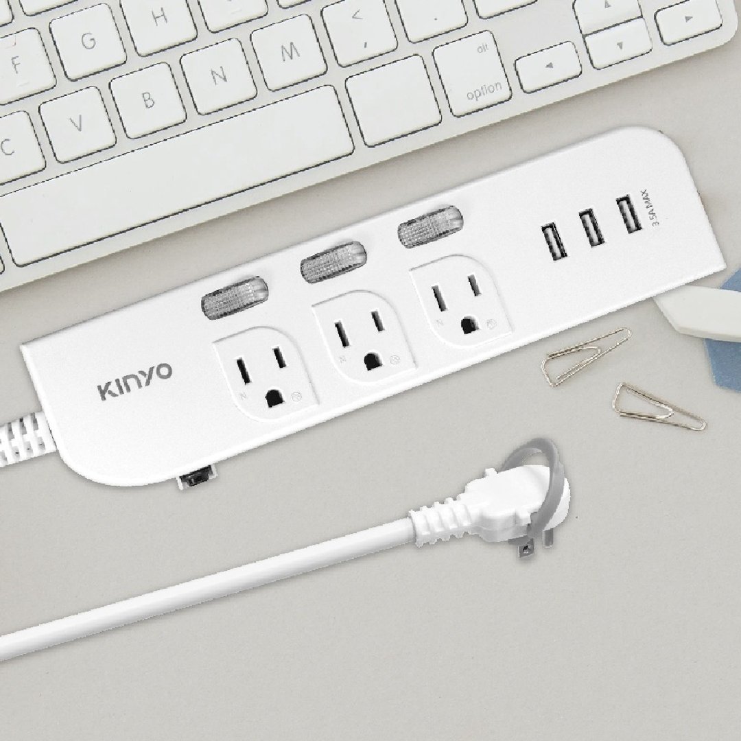 KINYO 3PIN_1 开 3 插三 USB 延长线 CGU333 - 其他 - 塑料 白色