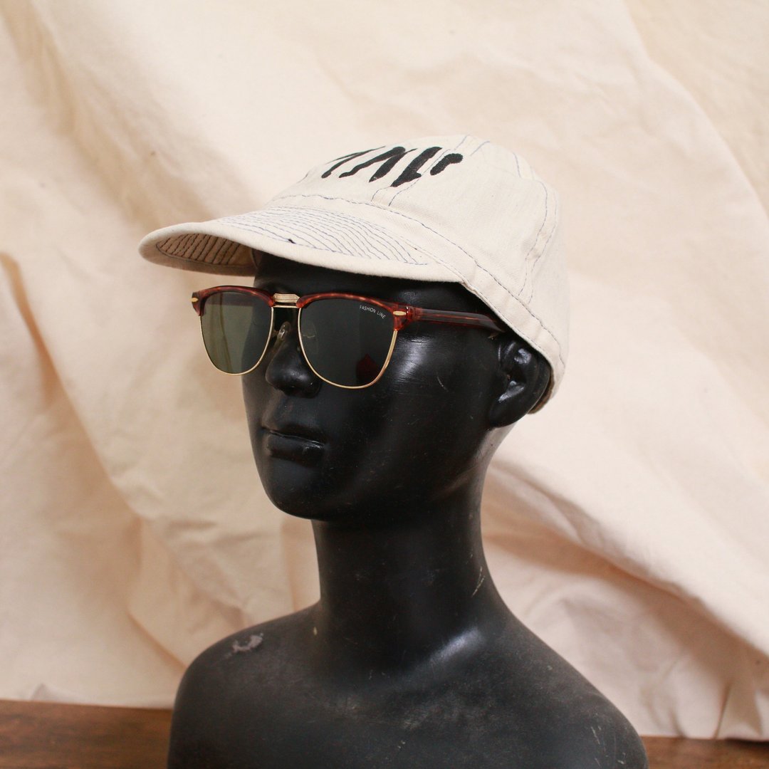 Back to Green:: 户外渔夫帽 米色黑字 d-11 vintage hat - 帽子 - 棉 
