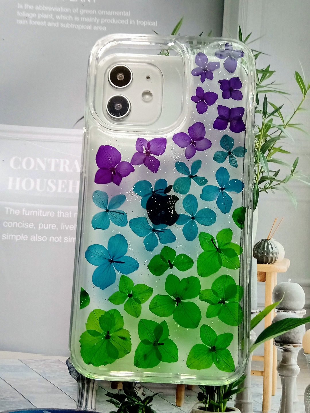 手作押花手机保护壳| iPhone13Pro | 三色绣球 - 手机壳/手机套 - 塑料 多色