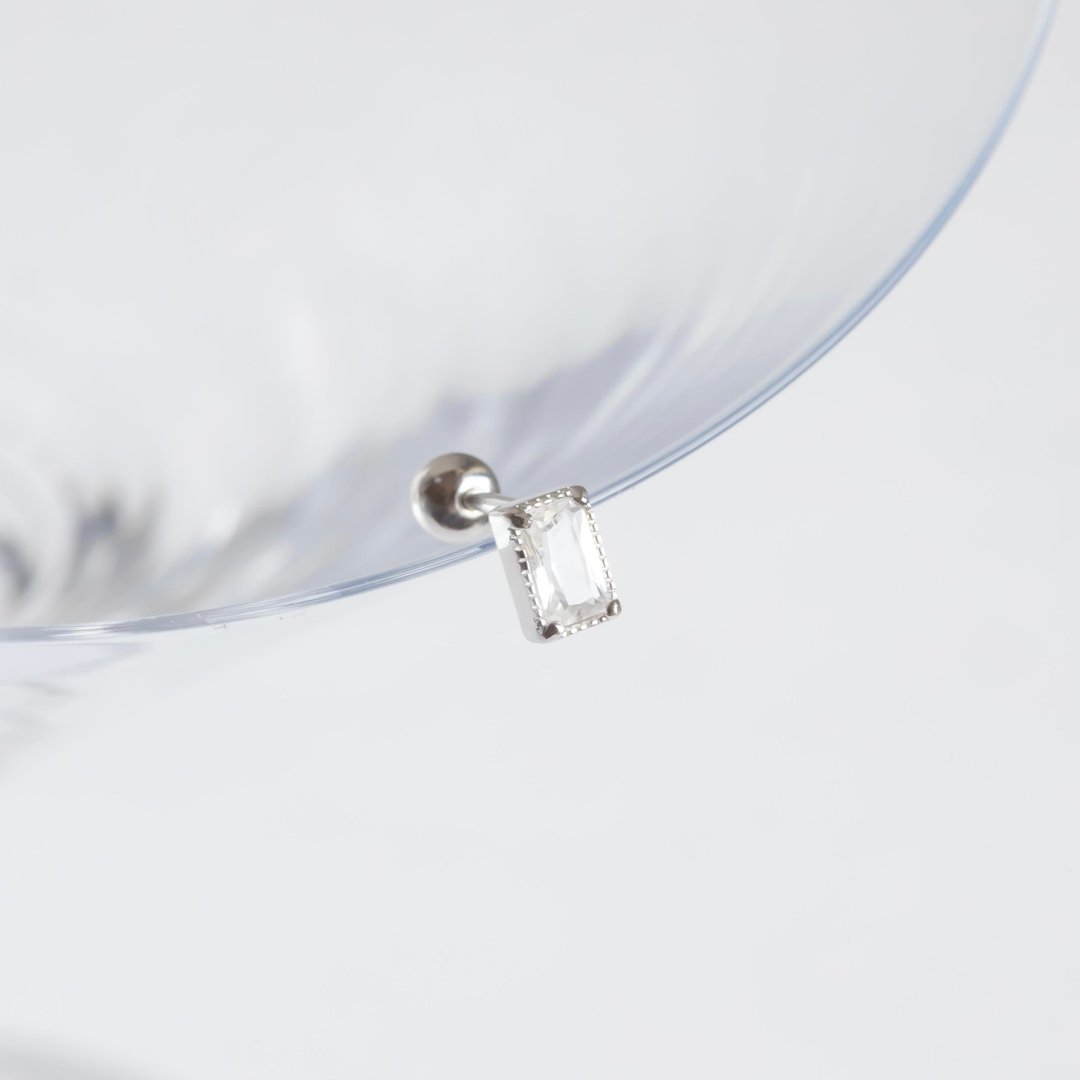白水晶925纯银糖果盒转珠耳环 - 耳环/耳夹 - 宝石 银色