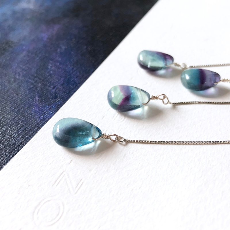 独家-萤石水滴耳环 S925纯银 礼物 - 耳环/耳夹 - 宝石 多色