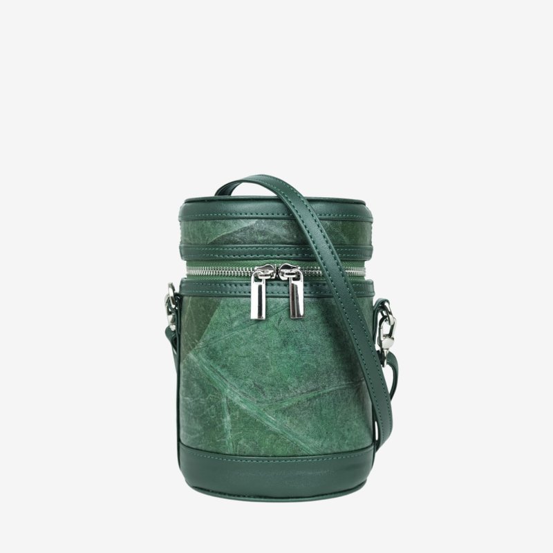 圆筒形斜背包，深绿色 (Mary-go-round) - 化妆包/杂物包 - 植物．花 绿色