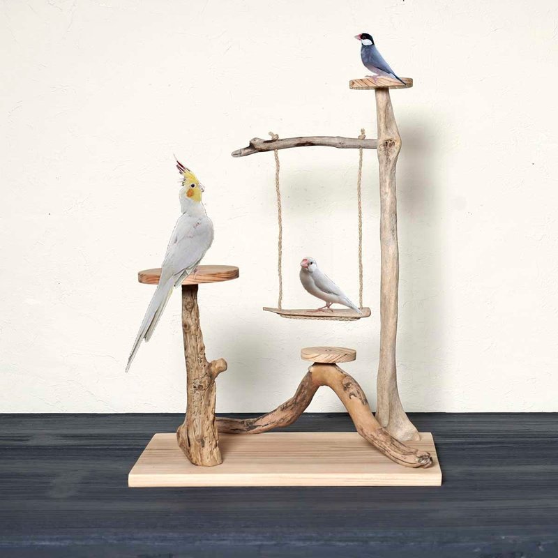 漂流木栖木【鸟之国的摇篮曲】鸟类站台、栖木、漂流木、漂流木艺术、装饰架、126 - 玩具 - 木头 咖啡色