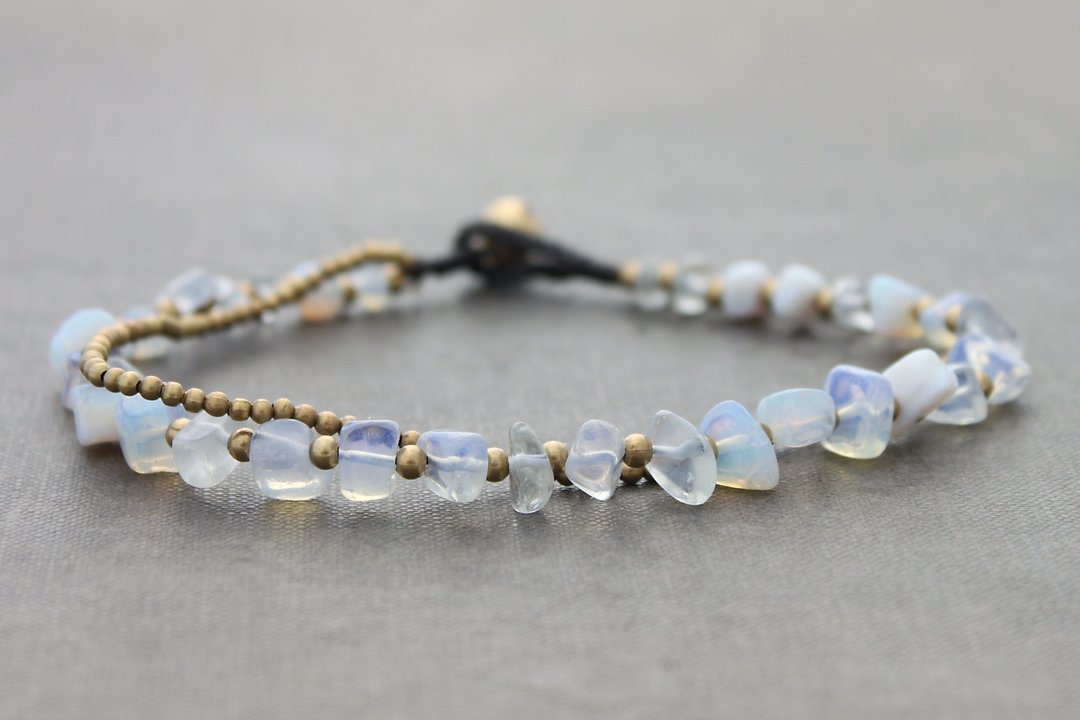  Opalite Stone黄铜串珠脚链黄铜棉编织脚踝手链 - 手链/手环 - 石头 透明