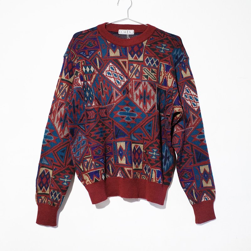 复古毛衣 古着毛衣 古着 毛衣 日本制 100% 纯羊毛 R00339 - 男装针织衫/毛衣 - 羊毛 红色