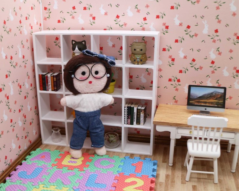 毛毛头 - Betty - 迷你手工娃娃 / 吊饰 - 吊饰 - 羊毛 蓝色