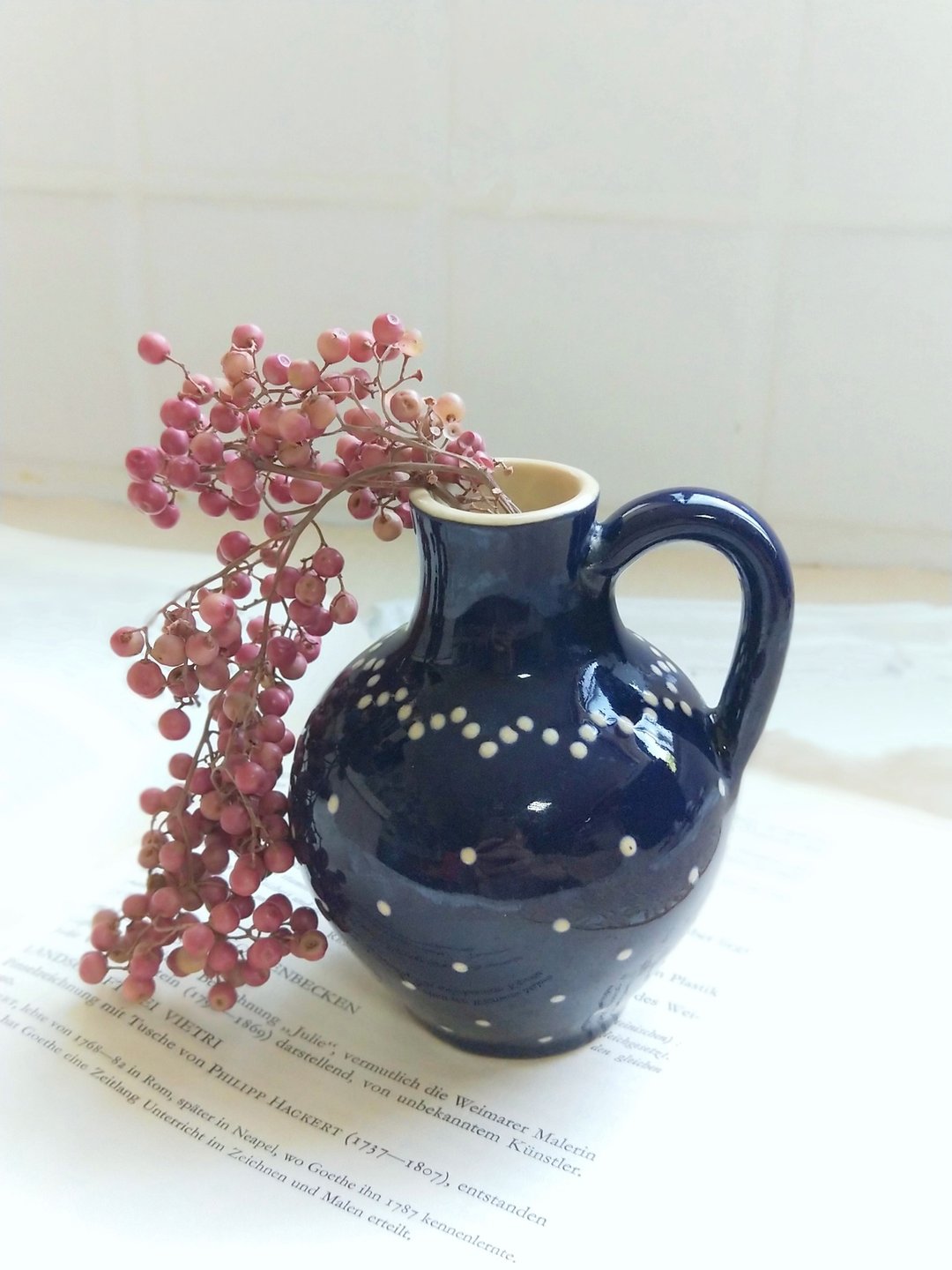 【好日恋物】德国VINTAGE/VINTAGE手作窄口花瓶 - 花瓶/陶器 - 陶 蓝色