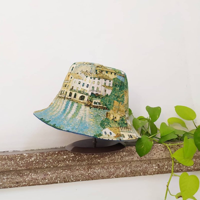 手工双面渔夫帽/短帽檐/遮阳帽/名画系列/克林姆加达湖 - 帽子 - 棉．麻 