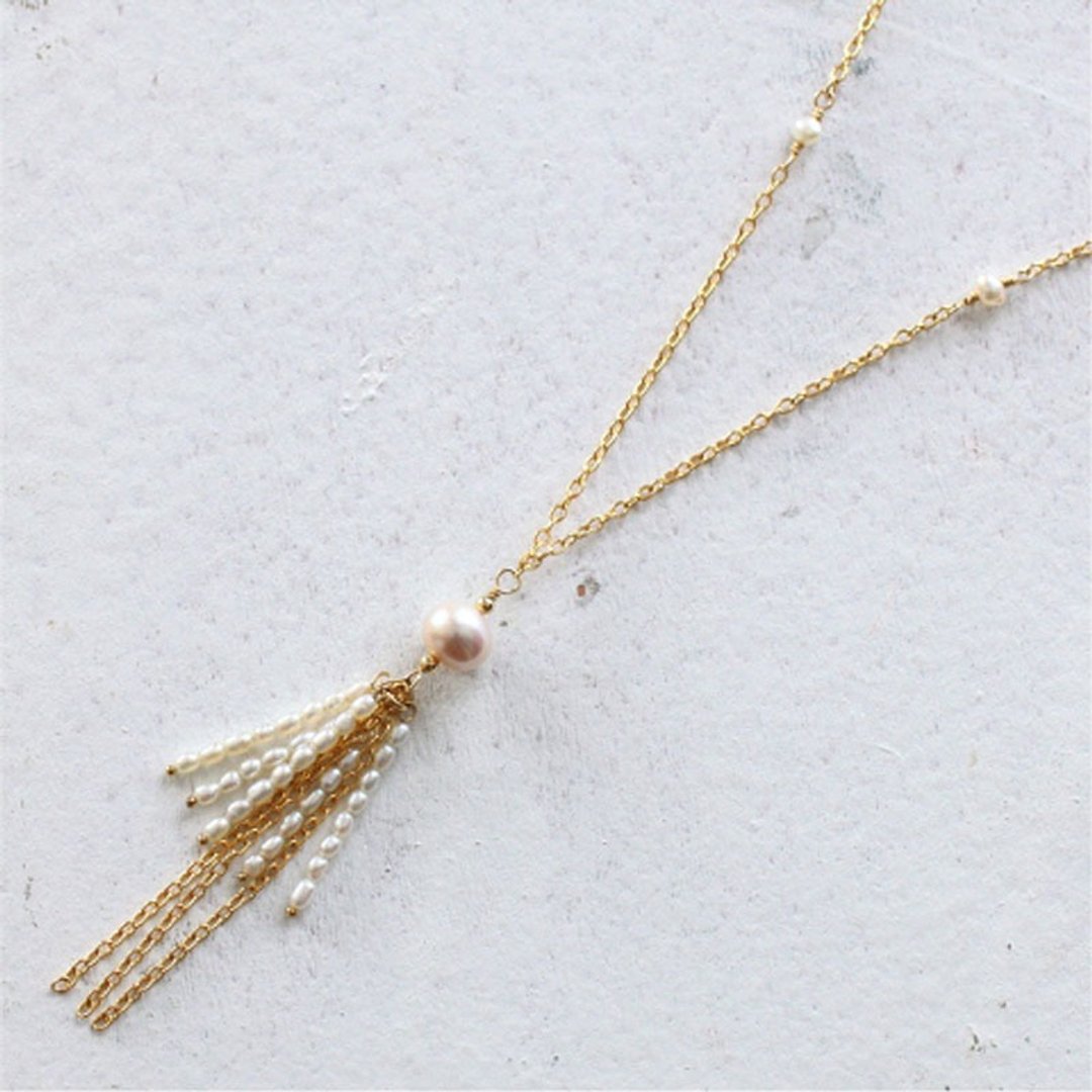 Necklace · 14KGF and freshwater pearl fringe design necklace · Fringe N01 - 项链 - 宝石 金色