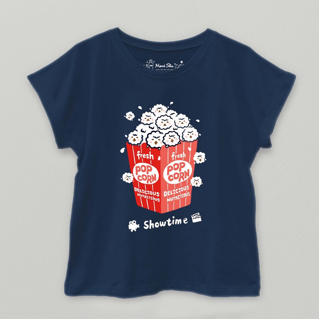 泡泡羊爆米花T-shirt - 女装上衣 - 棉 蓝色