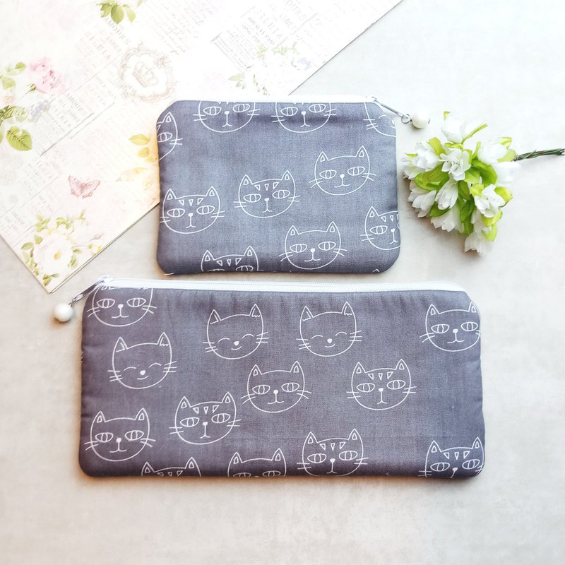 拉链包 散纸包 笔袋 化妆袋 收纳包两件套 (PS-023) - 化妆包/杂物包 - 棉．麻 灰色