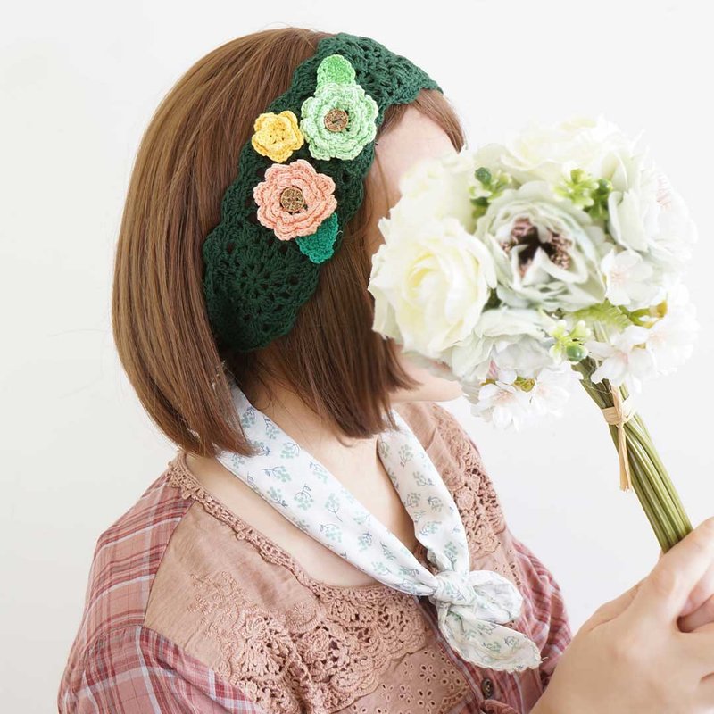 森呼吸编织*森系手钩花叶编织发带-森绿下单区 - 发饰 - 棉．麻 绿色