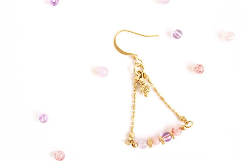 【UNA-优娜手作】少女情怀秋千 - 铜耳挂式 黄铜 定制化 天然宝石 - 耳环/耳夹 - 其他金属 多色