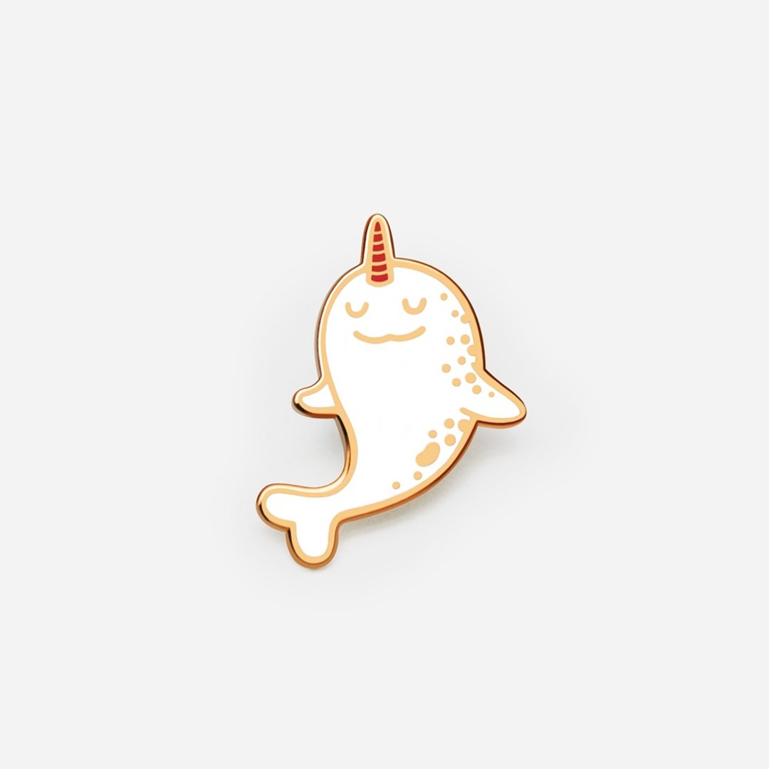 Floating Narwhal enamel pin - 胸针 - 其他金属 白色