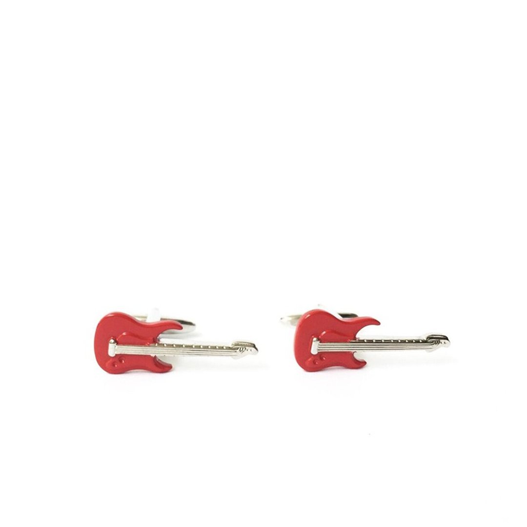 音乐 电结他 袖扣 Music Electric Guitar Cufflink - 袖扣 - 其他金属 红色