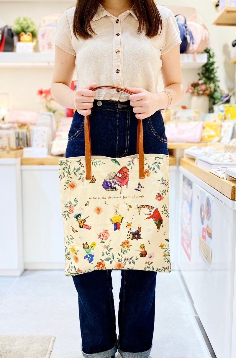 动物音乐派对印花布袋 - 手提包/手提袋 - 棉．麻 黄色