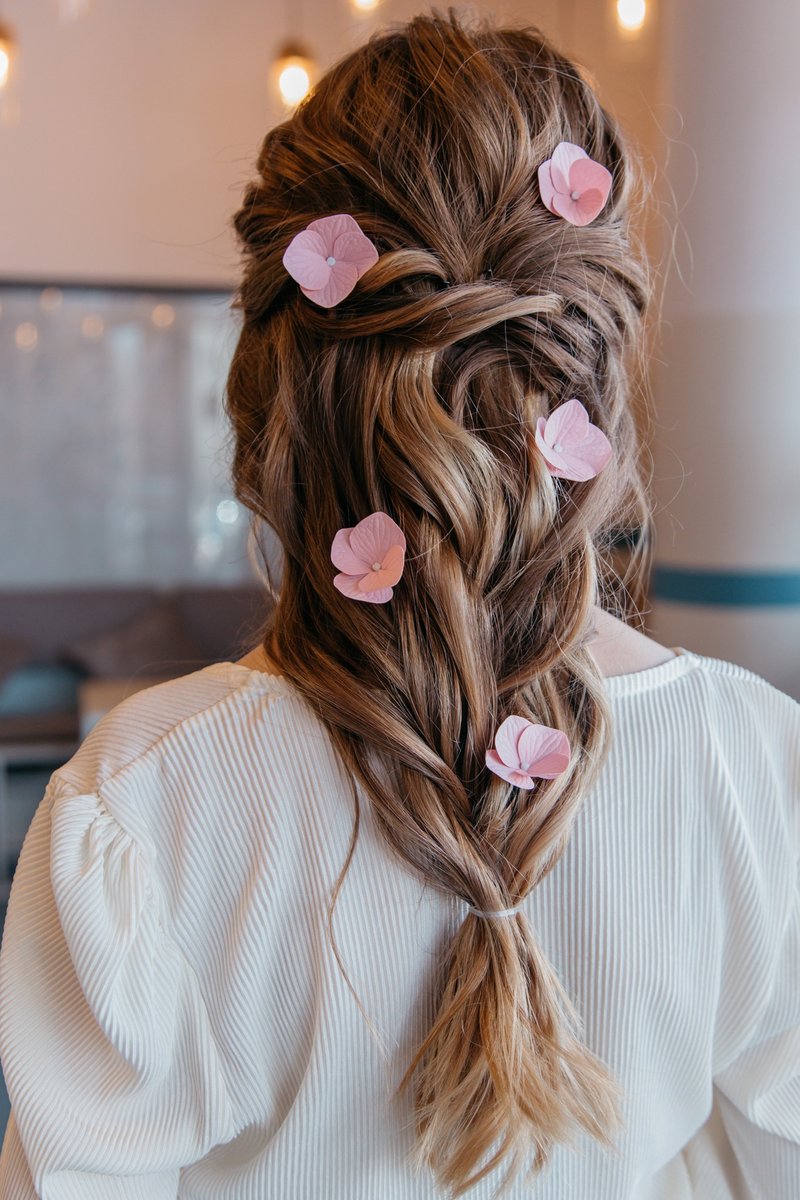 Pink hydrangea hairpins,mini floral bridal hair pins, bridesmaid hairpin. - 发饰 - 其他材质 粉红色