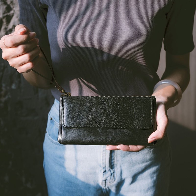 【礼盒】真皮手提浪漫格调长夹 X0069 黑 - 皮夹/钱包 - 真皮 黑色