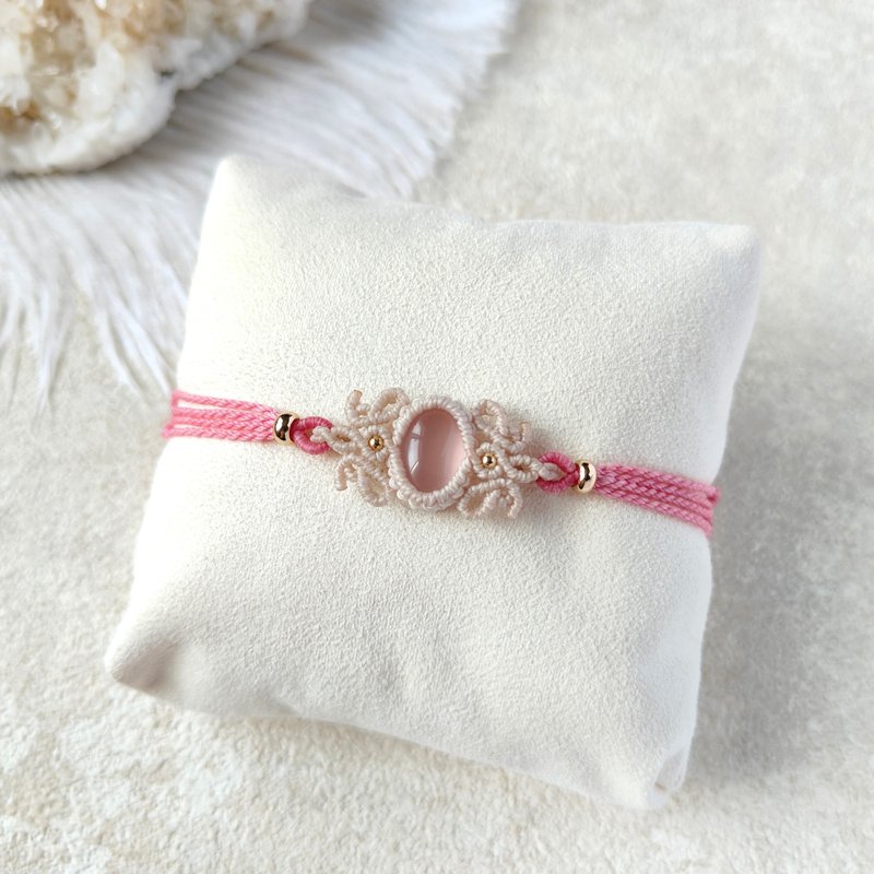 香颂。粉晶。南美巴西蜡线编织手链 - 手链/手环 - 水晶 粉红色