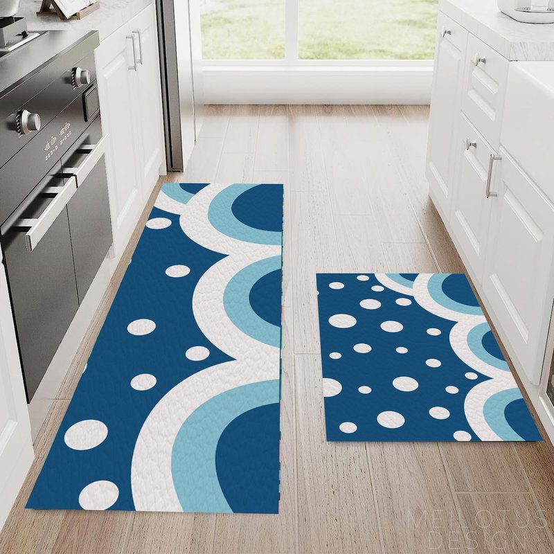 海浪波點皮革地垫免洗防水防油厨房门垫脚垫入户垫 - 地垫/地毯 - 聚酯纤维 蓝色