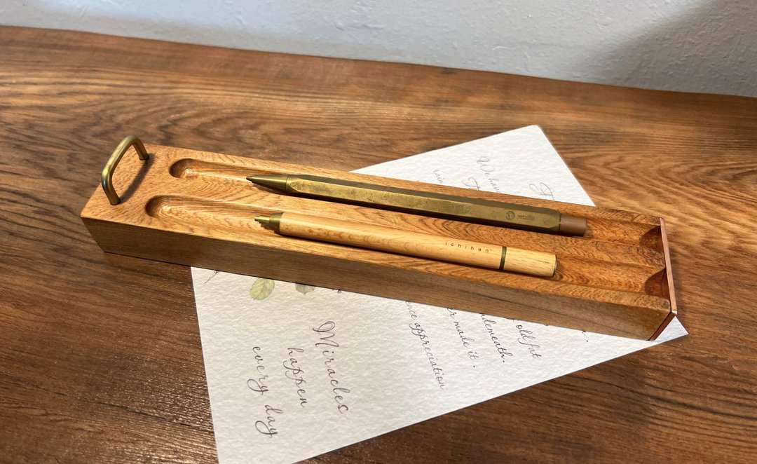 岩选 - 桧木花纹笔盘  -老木新做系列/笔筒/笔座 - 笔筒/笔座 - 木头 咖啡色