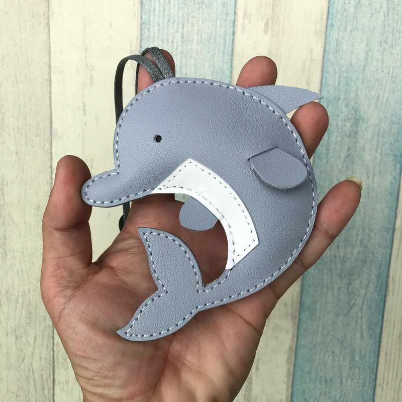 疗愈小物 灰色 可爱 海豚 纯手工缝制 皮革 吊饰 大尺寸 - 吊饰 - 真皮 灰色