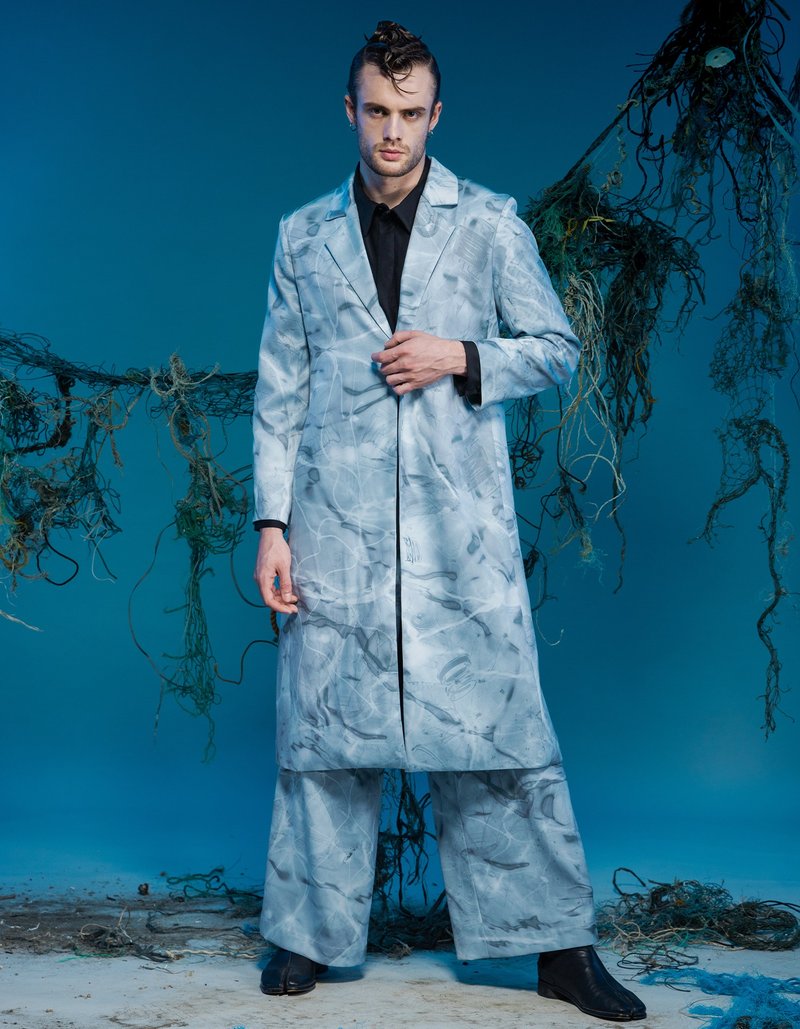 长版西装外套/环保材质/海洋印花/23AW-INF - 男装西装外套 - 聚酯纤维 多色