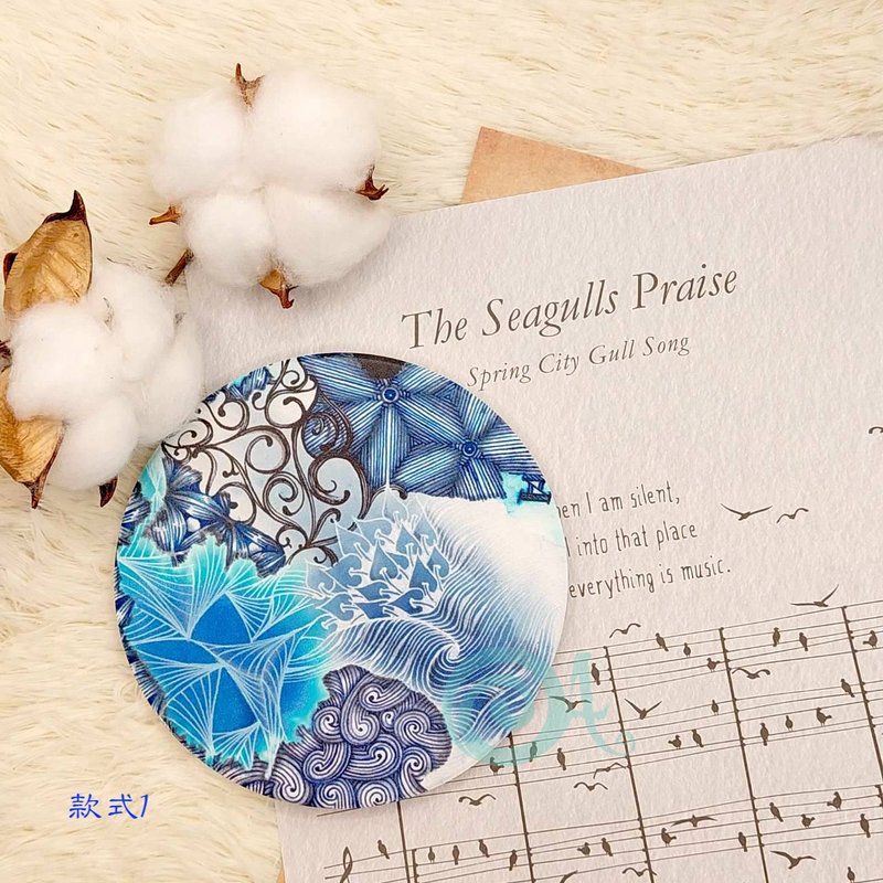 蓝色渲彩陶瓷吸水杯垫【禅绕画/墨水/渲染】 - 杯垫 - 陶 蓝色