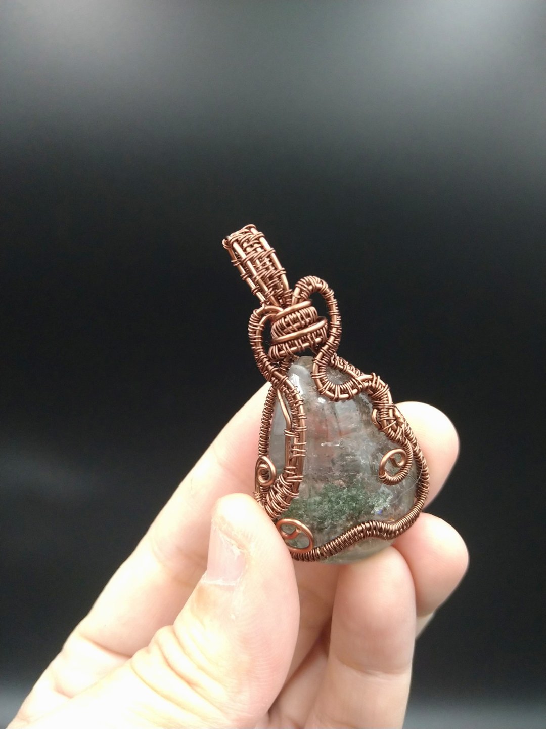 **绿幽灵 异象水晶 别有洞天 ** 艺术铜线 水晶项链 吊坠金属编织 - 项链 - 玉石 绿色