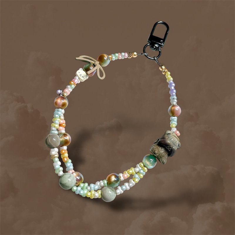 【定制】 害羞小熊手机链 l 阿拉善。压克力花生造型珠。合金 - 挂绳/吊绳 - 玉石 多色