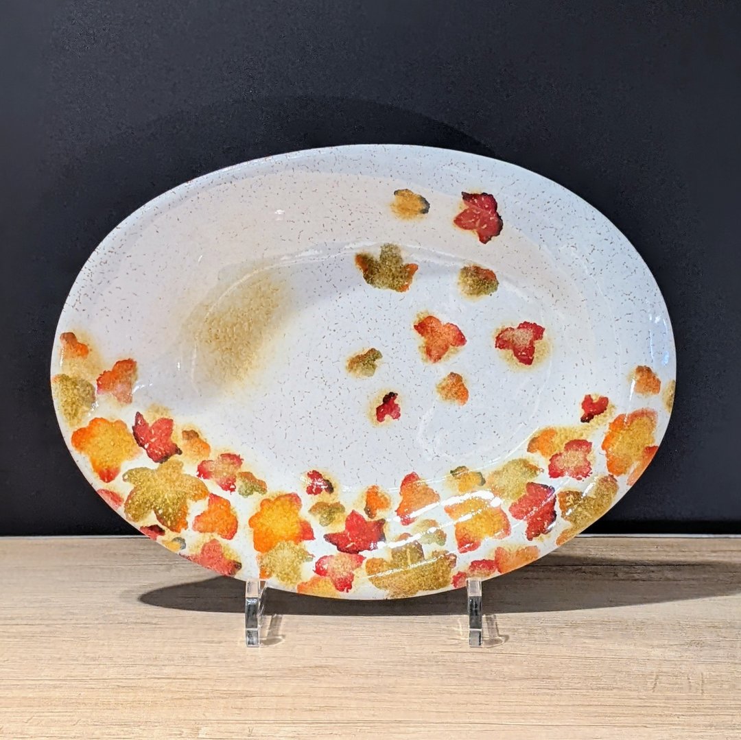 意大利手工陶-LT秋季河岸 餐盘 30x22cm - 盘子/餐盘/盘架 - 陶 白色