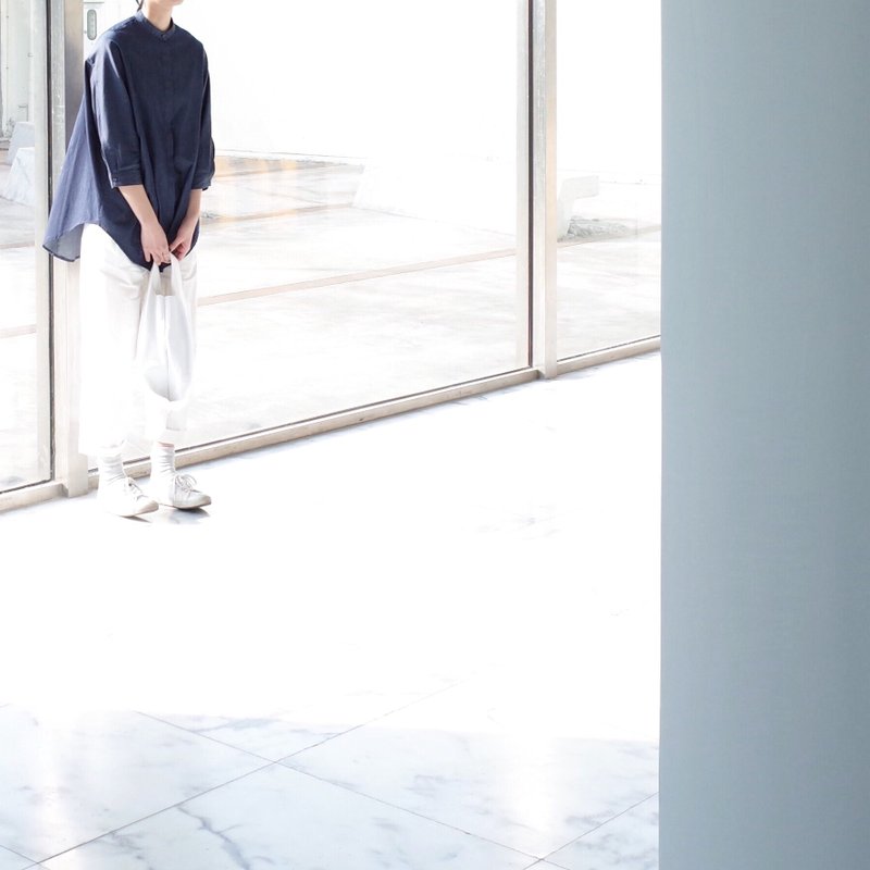 牛仔色 无领棉衫 - 女装衬衫 - 棉．麻 蓝色