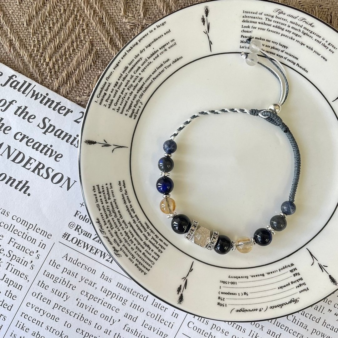 招财银色天铁陨石编织手链 - 手链/手环 - 水晶 
