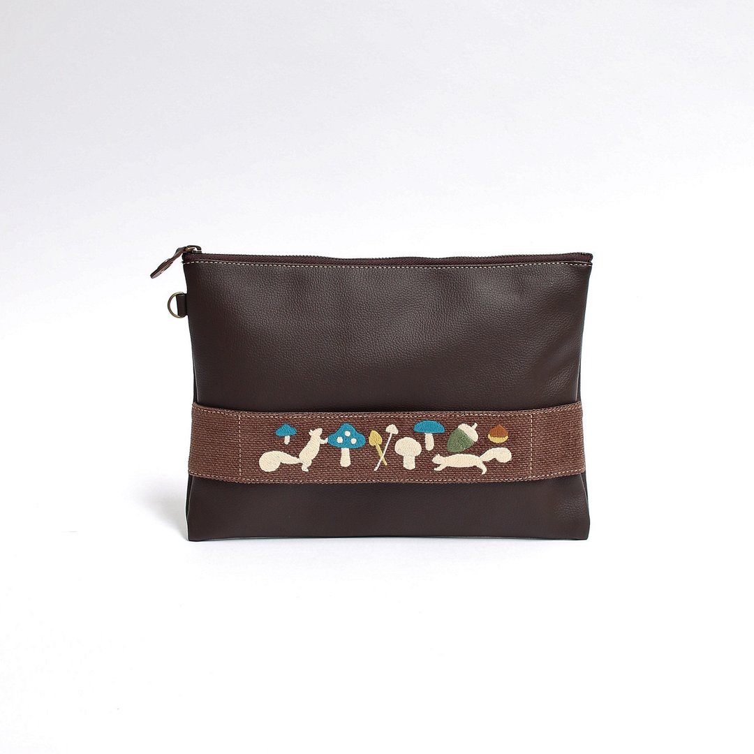 Risuki mushroom embroidery, handbag - 电脑包 - 人造皮革 咖啡色