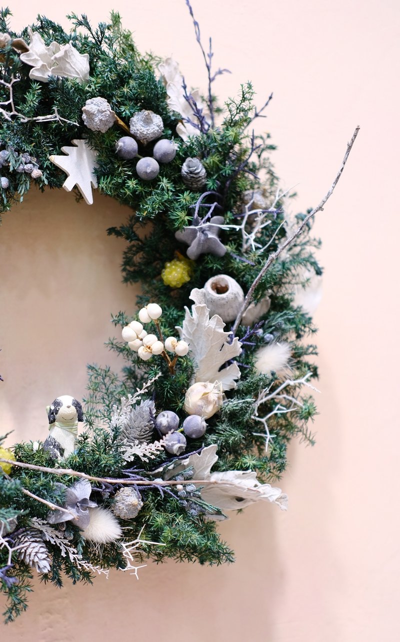 永生雪松圣诞花圈 雪国蓝冷色调 蓝莓 附圣诞小卡 - 干燥花/捧花 - 植物．花 绿色