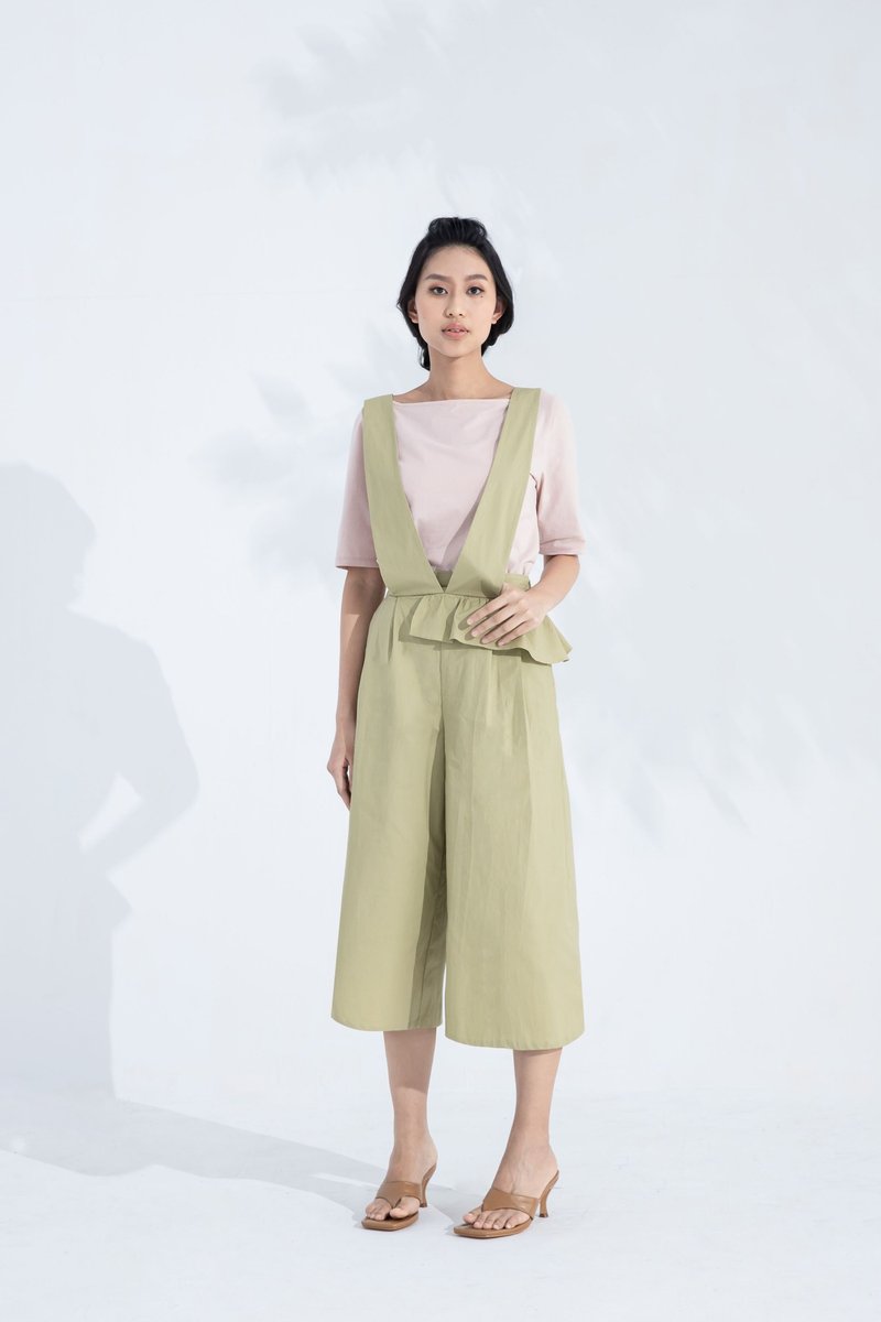 夏日香颂吊带裤(绿色) - 背带裤/连体裤 - 棉．麻 