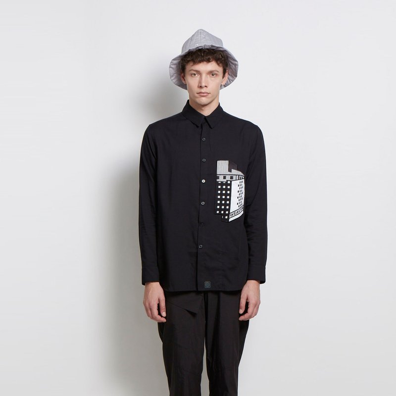 小屋子 - 小屋贴袋胶原蛋白衬衫(黑) - 男装衬衫 - 棉．麻 黑色