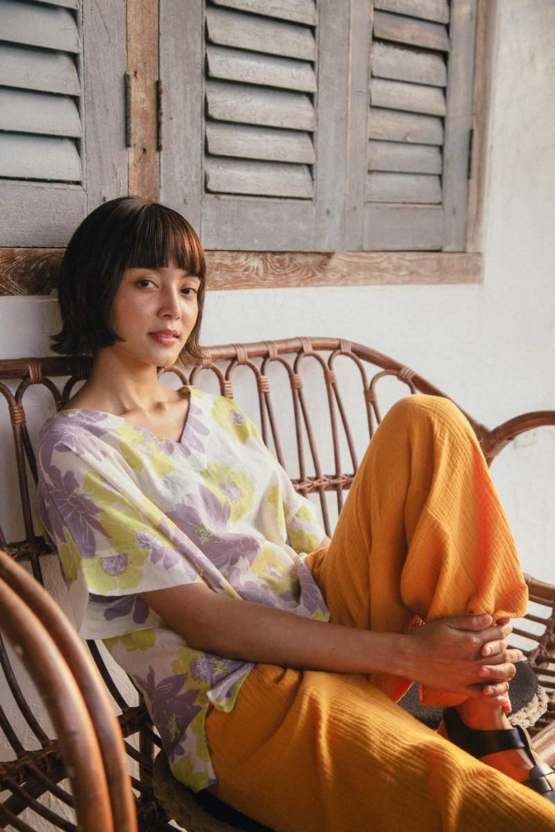 Mulmul purple floral wide blouse - 女装上衣 - 棉．麻 紫色