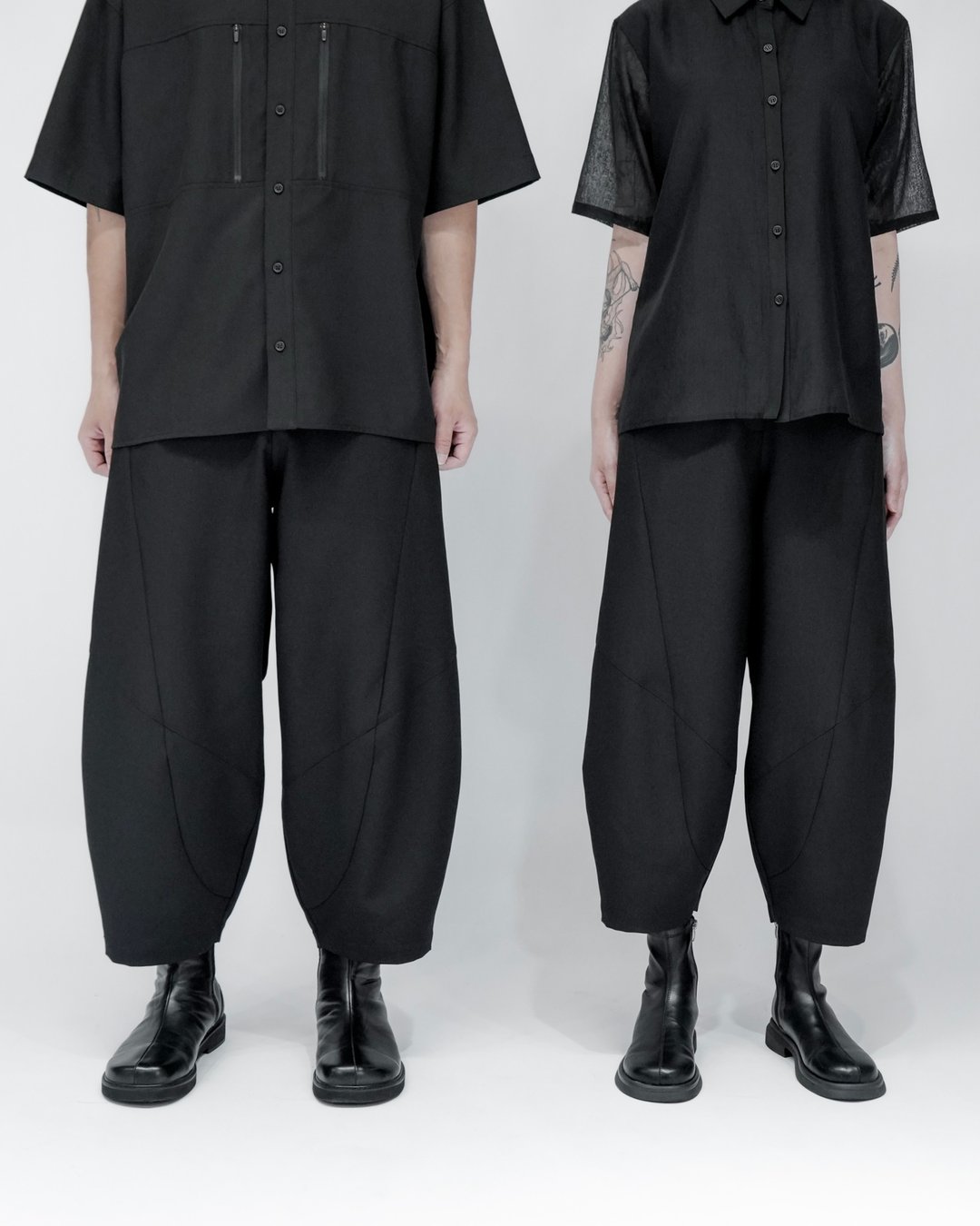 MUKK DESIGN 剪接锥形九分裤 - 男士长裤 - 聚酯纤维 黑色