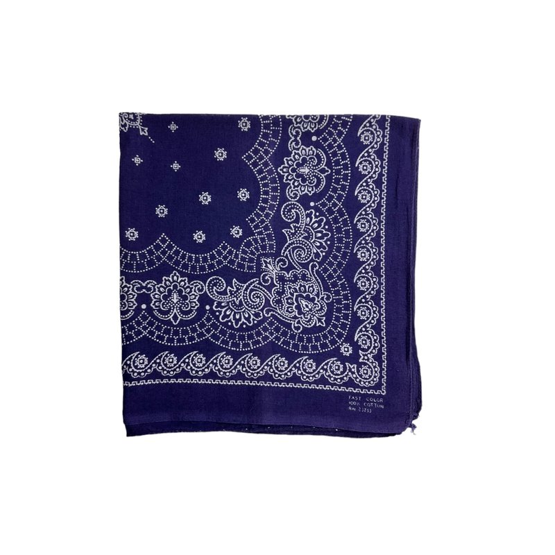 Vintage USA 60s Bandana 美国蓝色花柄拔染领巾 - 领结/领巾 - 棉．麻 蓝色