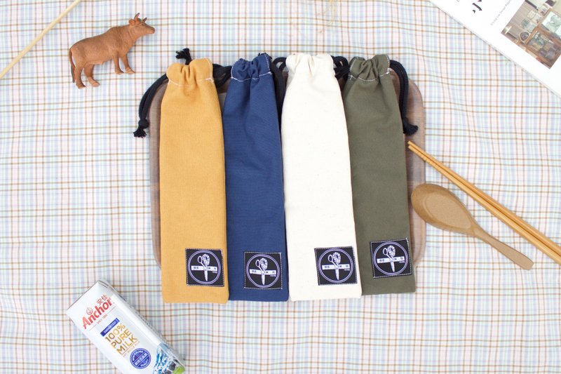 束口餐具袋 / 手感素色帆布 - 化妆包/杂物包 - 棉．麻 白色