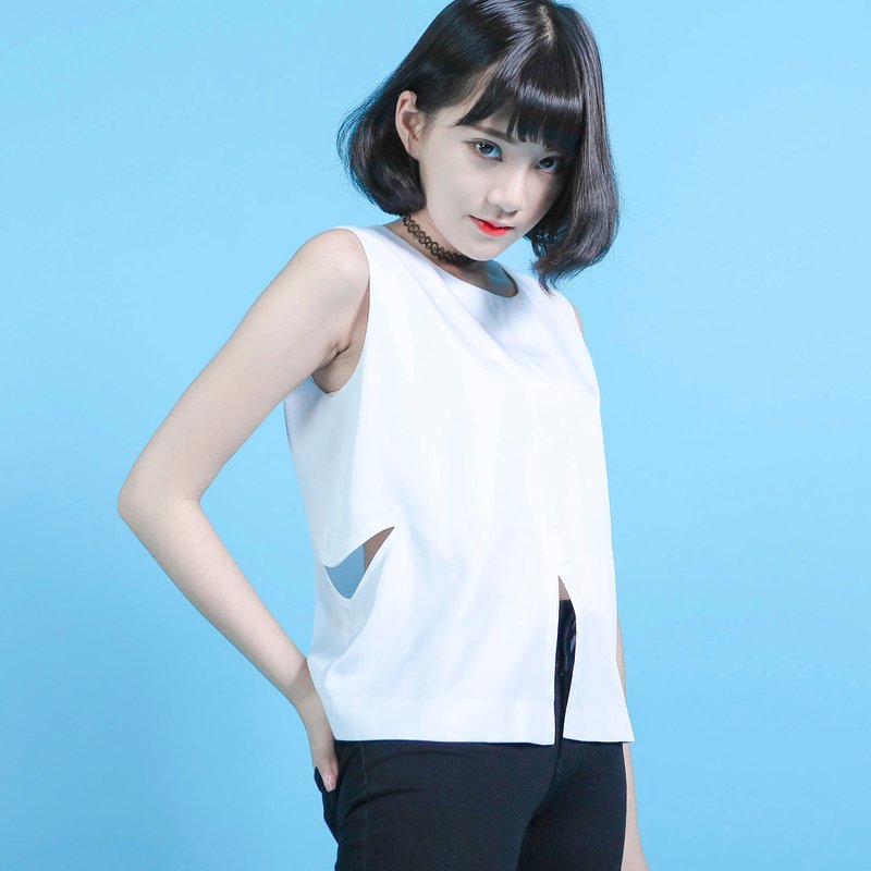 Quantum 量子分裂背心_6SF014_白 - 女装背心 - 棉．麻 白色