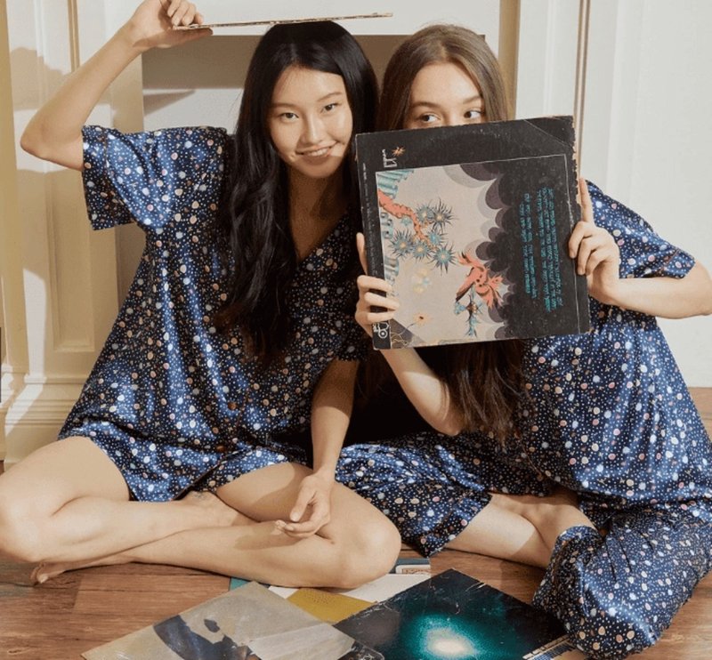 Vana 缎面睡衣 细致小花图案 - 居家服/睡衣 - 其他材质 蓝色