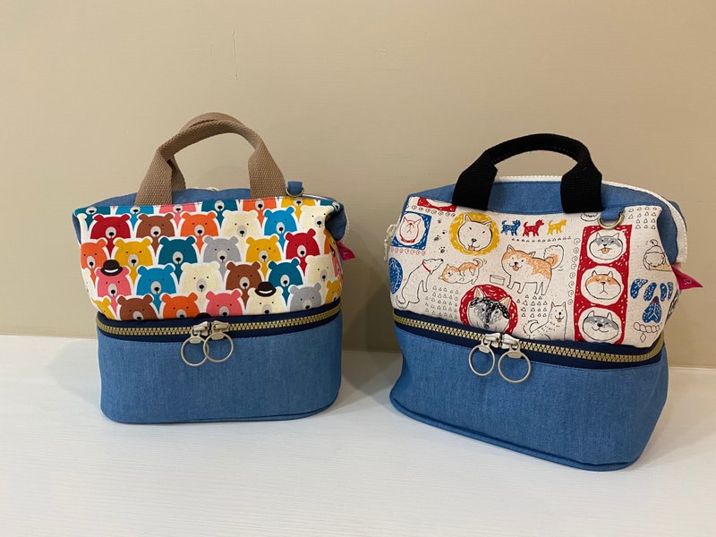 【TiNa】限时赠姓名吊饰-双层便当袋 隔层便当袋 手提袋/可挑布制 - 便当盒/饭盒 - 棉．麻 