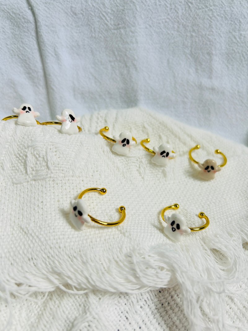 万圣节限定 | 可爱幽灵石塑黏土戒指 手工原创小众设计可调节戒指 - 戒指 - 其他材质 