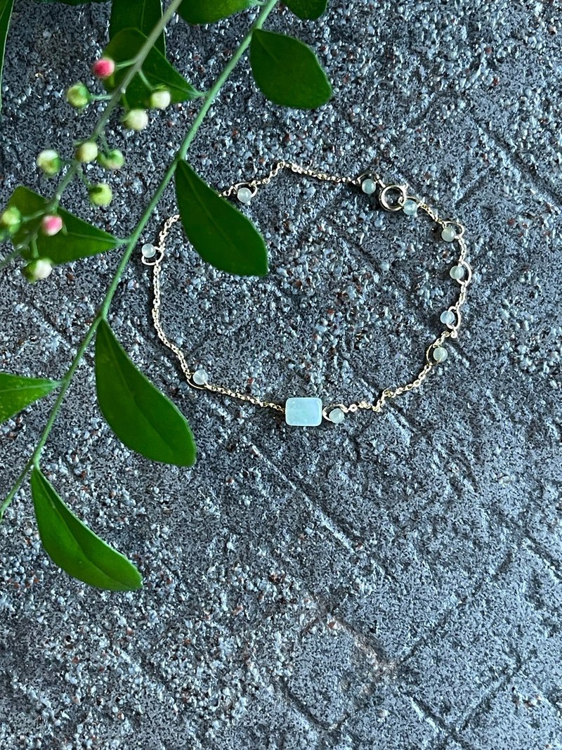 细手链 II 缅甸玉白翡方块X橄榄石 I 防敏包金保色链缅甸A货翡翠 - 手链/手环 - 玉石 