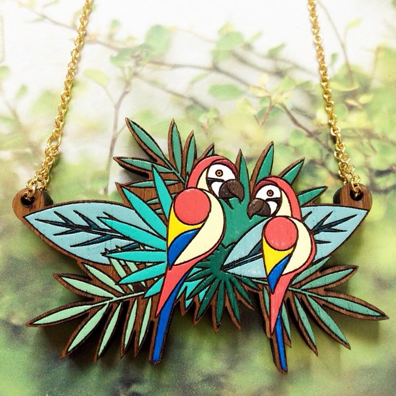 Wooden necklace macaw bird - 项链 - 木头 红色