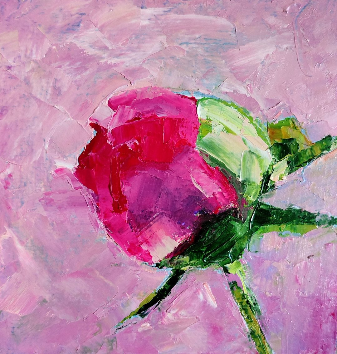 Peony Painting Original Art, Pink Floral, Small Oil Artwork, Flower Wall Art - 海报/装饰画/版画 - 其他材质 多色